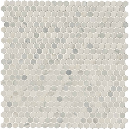 Arabescato Carrara Hexagon 11.1 In. X 11.5 In. Honed Marble Mesh-Mounted Mosaic Tile, 10PK -  MSI, ZOR-MD-0110